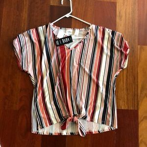 Multi colored stripe shirt sleeve shirt